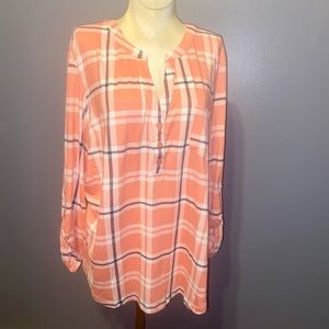 NWT dna Couture button up coral plaid shirt